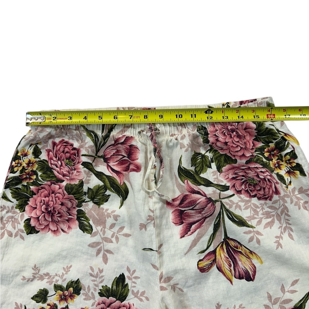 100% Linen Floral Women Pajamas Set - Pink and Cream.XL - Picture 6 of 11
